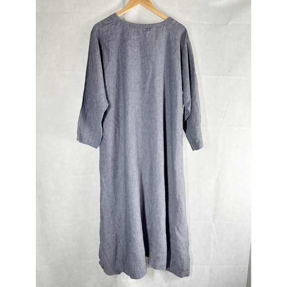 Eskandar Lagenlook Tent Linen Midi Dress Size 1 Blue - Picture 2 of 6